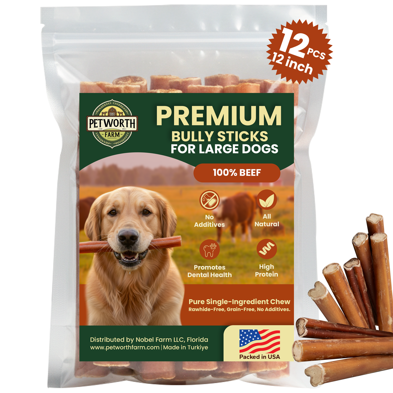 12 Pack 12" Standard Beef Bully Sticks