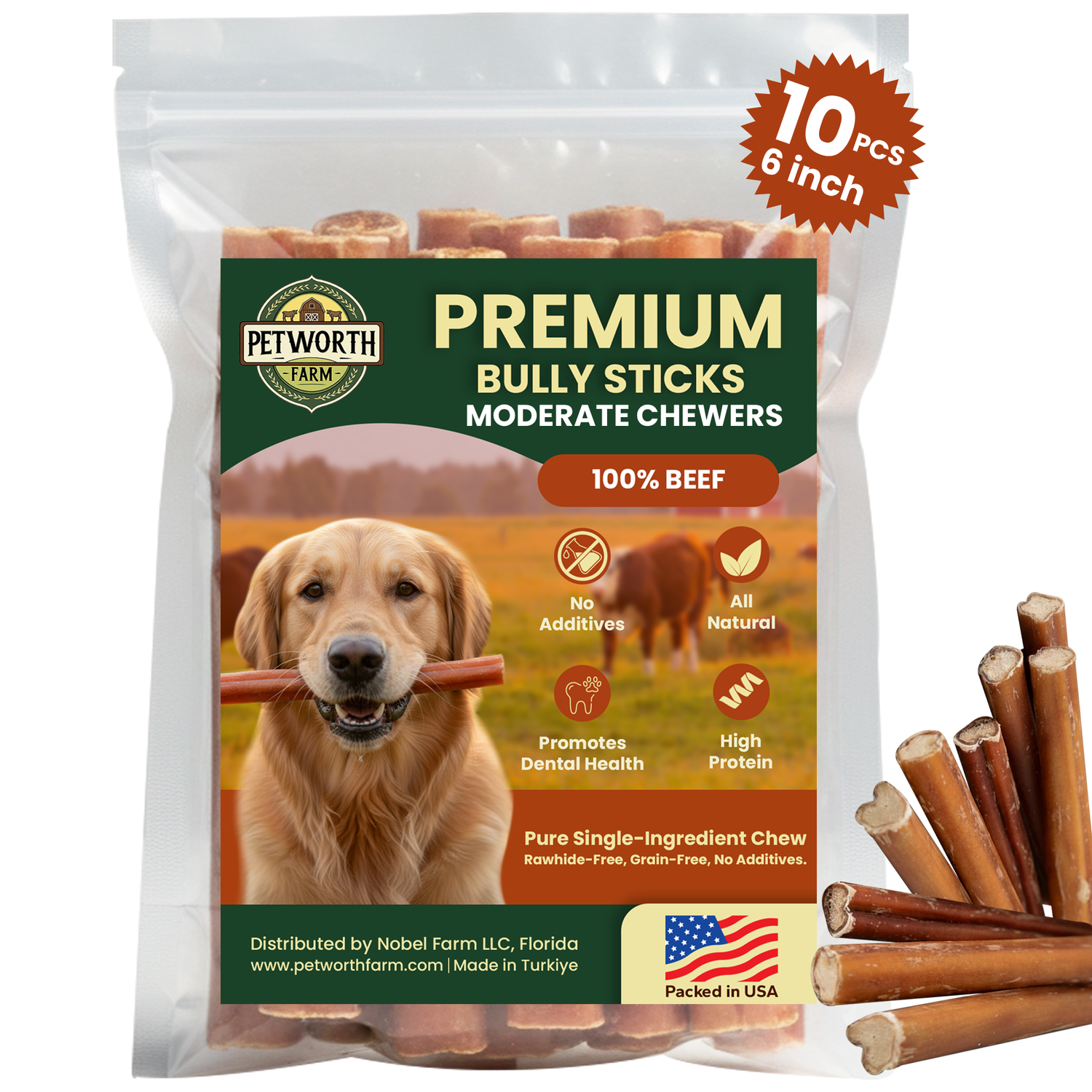 10 Pack 6" Standard Beef Bully Sticks