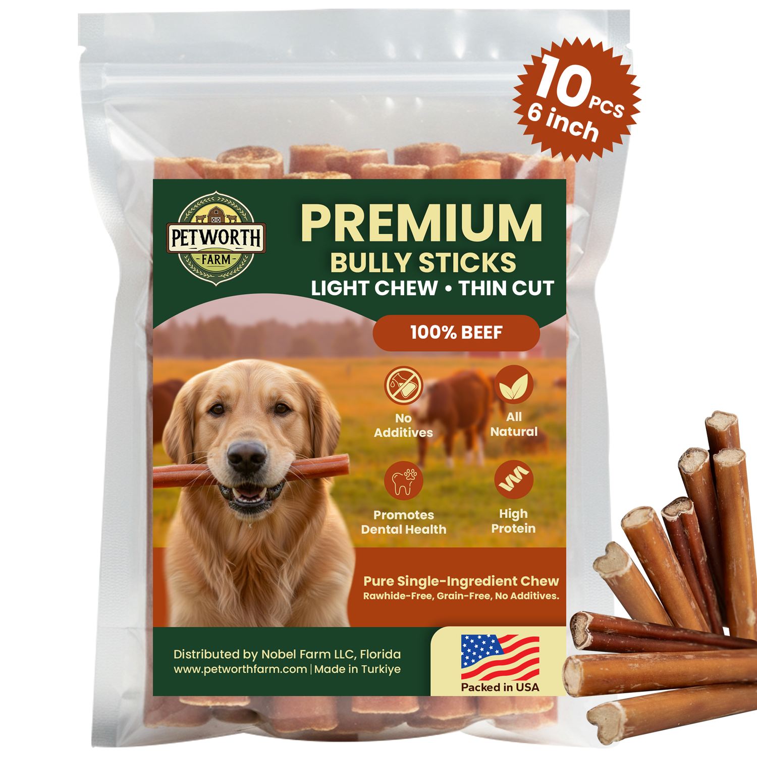 10 Pack 6" Thin Beef Bully Sticks