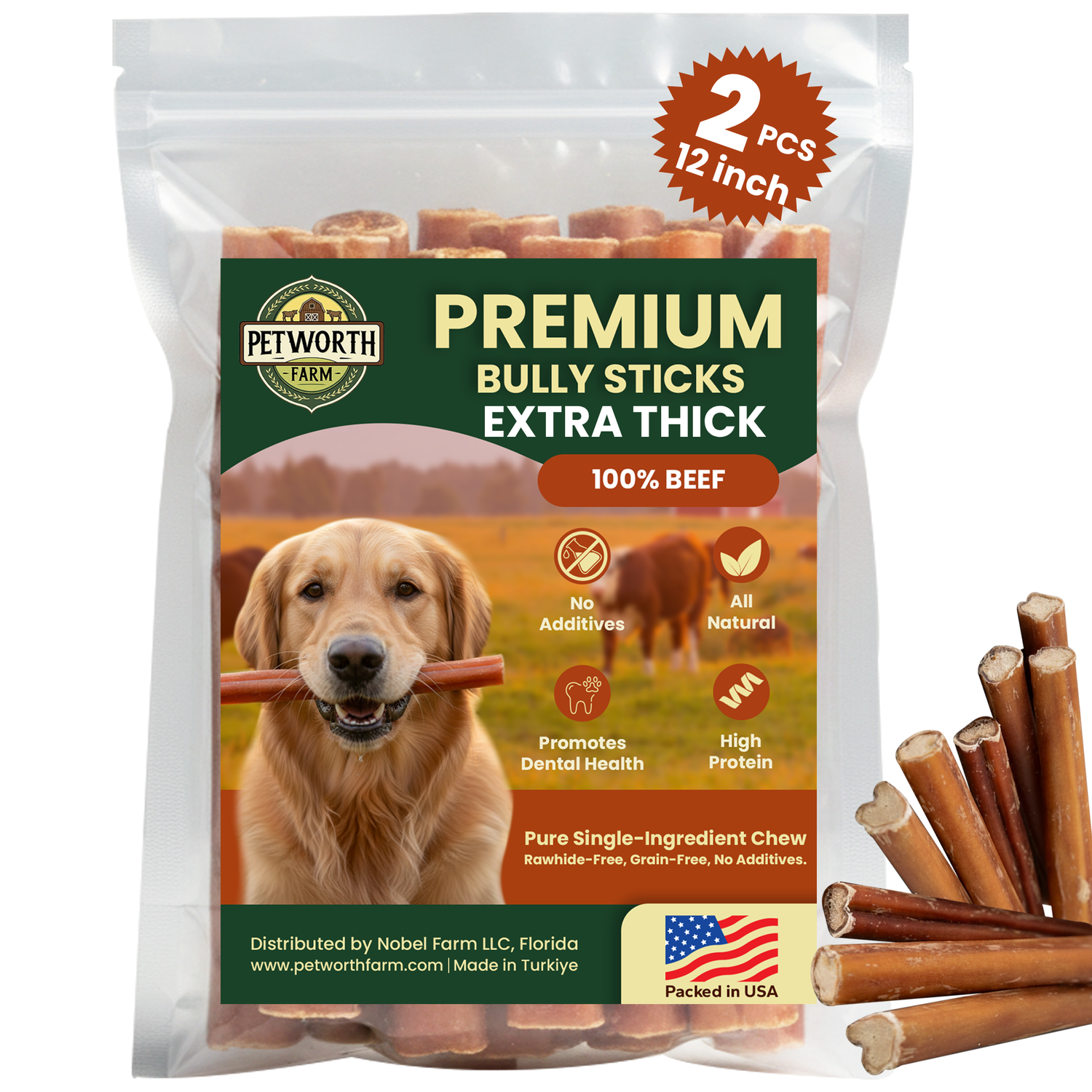 2 Pack 12" Jumbo Beef Bully Sticks