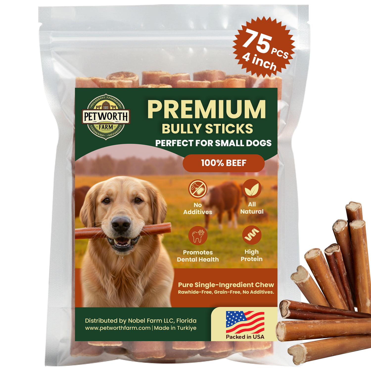 75 Pack 4" Thin Beef Bully Sticks
