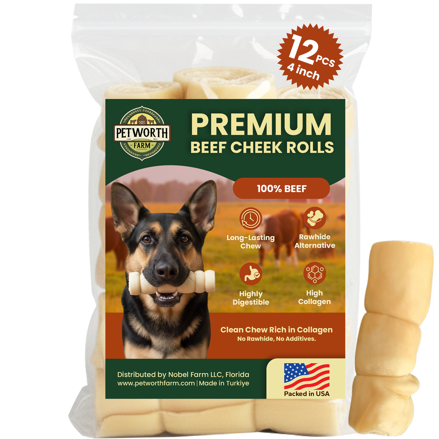 12 Pack 4" Standard Beef Cheek Rolls