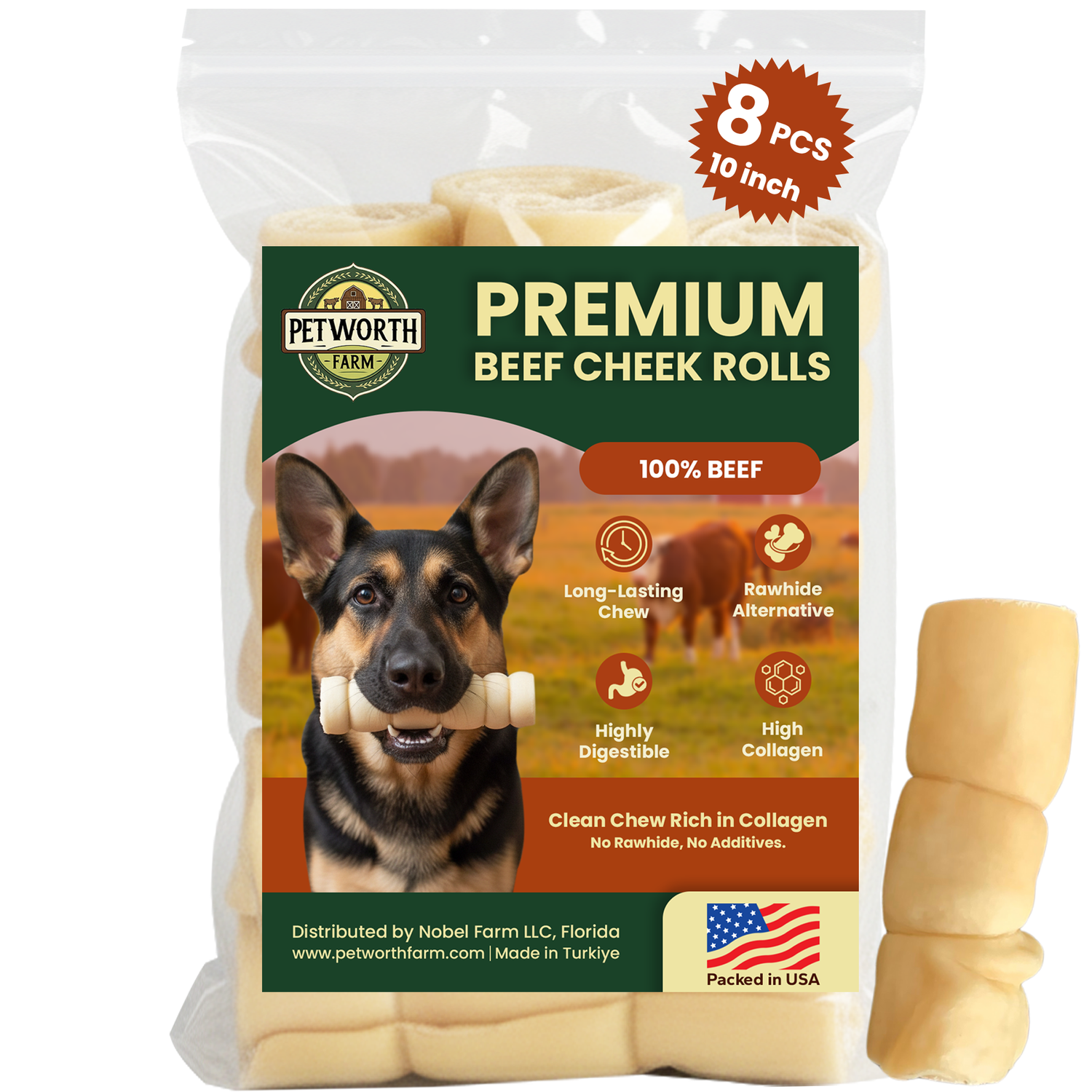 8 Pack 10" Standard Beef Cheek Rolls
