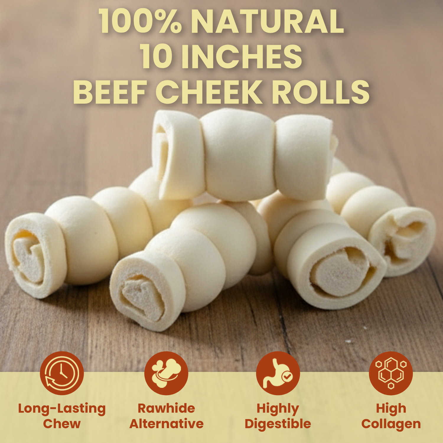 4 Pack 10" Standard Beef Cheek Rolls