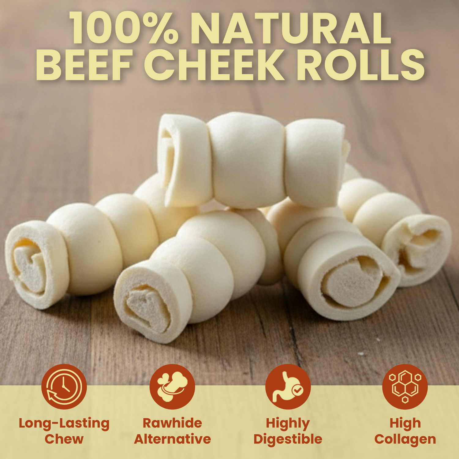 12 Pack 4" Standard Beef Cheek Rolls