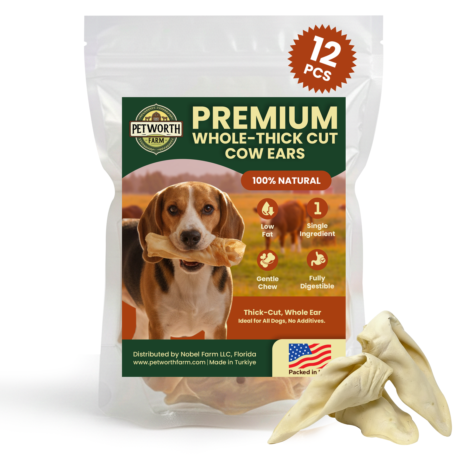 12 Pack Standard Hairless Cow Ears