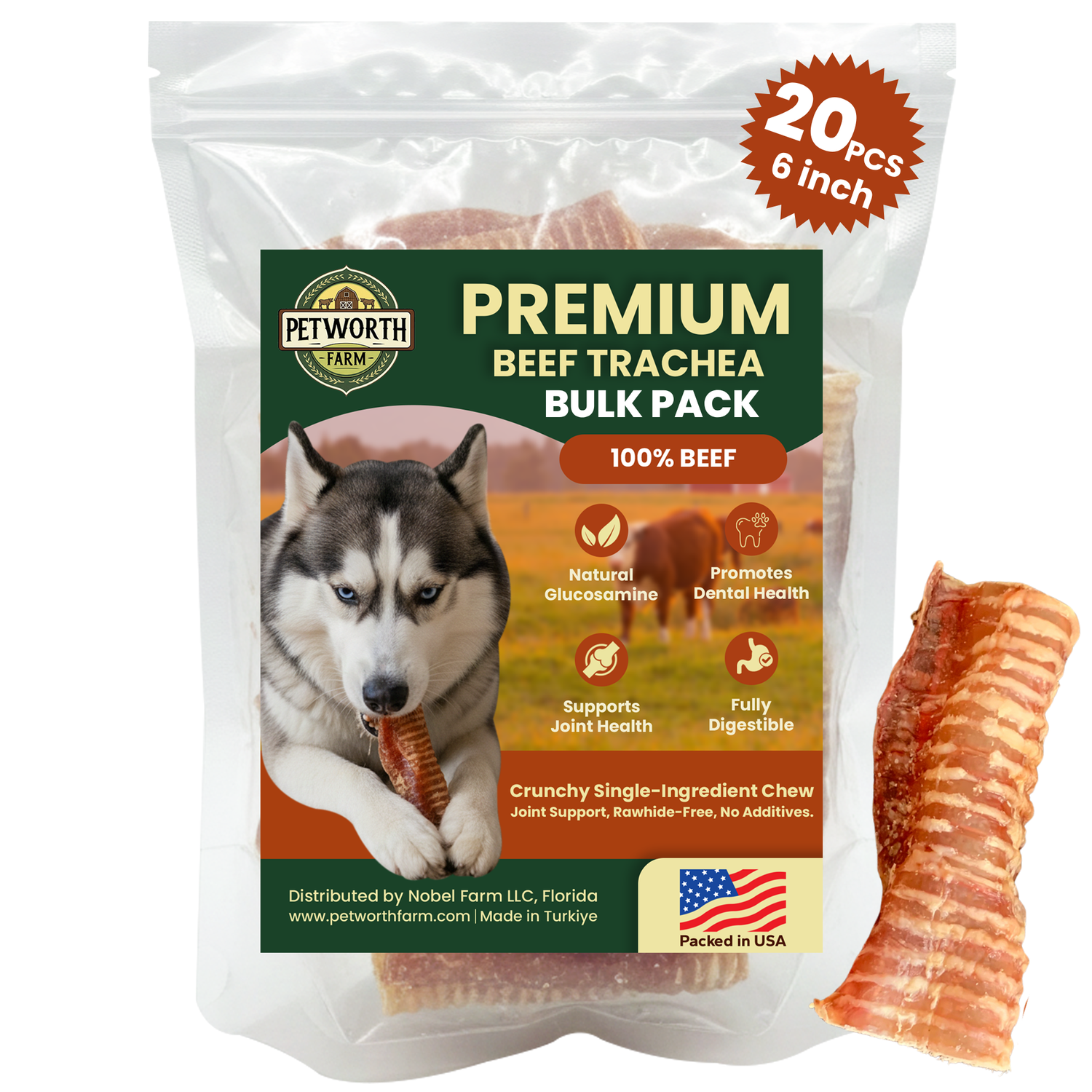 20 Pack 6" Beef Trachea